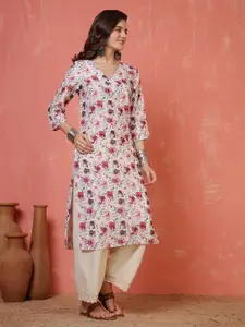 Anouk Rustic Floral Printed V-Neck Straight Kurta