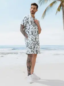 Status Quo Printed Shirt Collar Shirt & Shorts Co-Ords