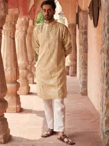 Jompers Embroidered Sequinned Mandarin Collar Kurta With Pyjamas