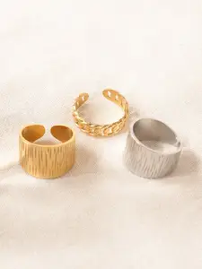 Niska Set Of 3 Gold-Plated Stainless Steel Finger Rings