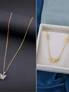 DressBerry Set Of 2 Silver Toned Gold Plated Artificial Beaded Pendants With Chains