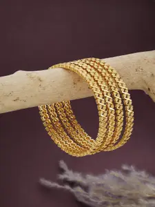 Anouk Gold Plated & Floral Shaped-Textured Set of 4 Bangles