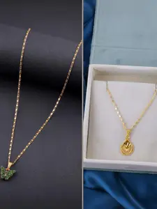 DressBerry Women Set of 2 Brass Minimal Necklace