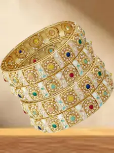 Anouk set of 4 gold plated & multicoloured stone studded navratna bangles