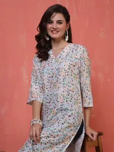 Anouk Rustic Floral Printed Chanderi Silk Straight Kurta