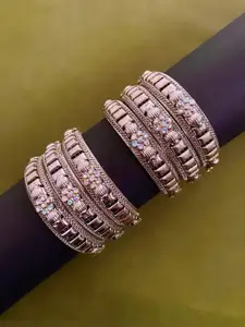 Anouk Sangria Set of 6 Metallic Stone Studded & Floral Shaped Bangles