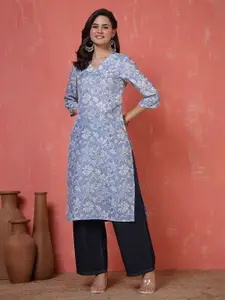 Anouk Rustic Women Floral Printed Chanderi Silk Kurta