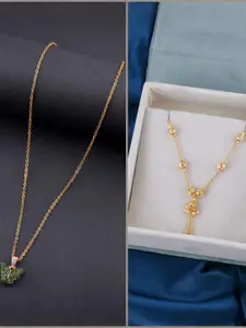 DressBerry Set of 2 Brass Minimal Necklace