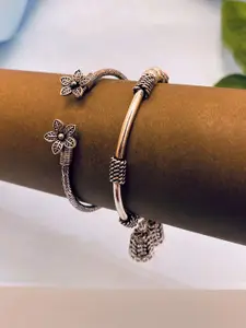 Anouk Sangria German Silver Plated Set of 2 Adjustable Floral Shaped & Jhumki Drop Bangle