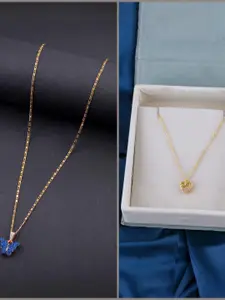 DressBerry Set of 2 Blue Gold Plated Artificial Beads Beaded Butterfly Pendant Chains