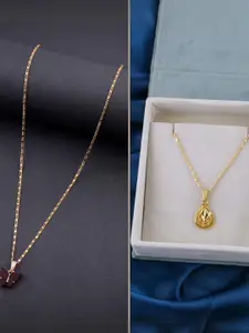 DressBerry Women Set of 2 Brass Gold Plated Minimal Necklace