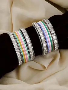 Anouk Sangria Set of 24 Silver Plated & Multicoloured mirror Stone Studded Bangles
