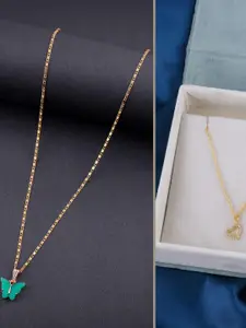 DressBerry Women Set of 2 Brass Minimal Necklace