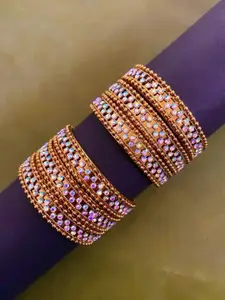 Anouk Set of 6 Gold Plated & Metallic Stone Studded & Floral Shaped Bangles