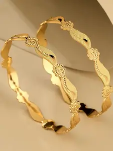 Anouk Set Of 2 Gold Plated & White stone- studded Floral-wavy shaped classic  bangles