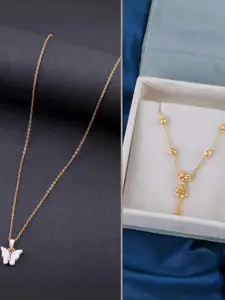 DressBerry Set of 2 Brass Minimal Necklace