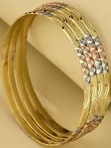 Anouk Set Of 4 Gold Plated-Rose gold plated & silver plated classic bangles