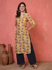 Anouk Rustic Floral Printed Chanderi Silk Straight Kurta