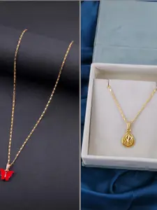 DressBerry Set of 2 Red Gold Plated Artificial Beads Beaded Butterfly Pendant Chain