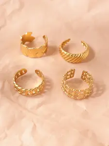 Niska Set Of 4 Gold-Plated Stainless Steel Finger Rings