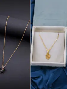 DressBerry Set Of 2 Gold-Plated Stones Studded Minimal Chain With Butterfly Pendants