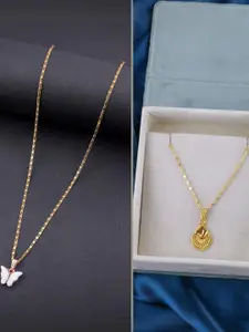 DressBerry Set of 2 White Gold Plated Artificial Beads Beaded Butterfly Pendant Chain