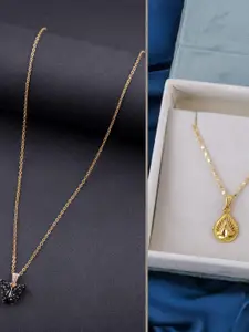 DressBerry Set Of 2 Gold-Plated Stones Studded Minimal Chain With Butterfly Pendants