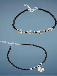 Anouk Set Of 2 Silver-Plated Artificial Beads Anklet
