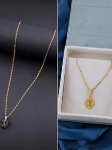 DressBerry Set of 2 Black Gold Plated Artificial Beads Beaded Butterfly Pendant Chains