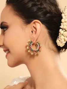 Yinara Gold-Plated Kundan Studded Circular Shape Hoop Earrings