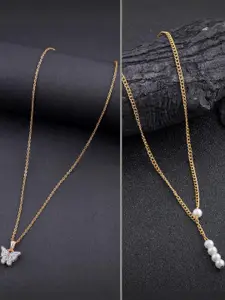 DressBerry Set of 2 Brass Minimal Necklace