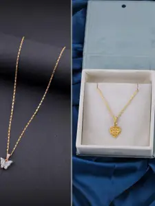 DressBerry Set of 2 White Gold Plated Artificial Beads Beaded Butterfly Pendant Chain