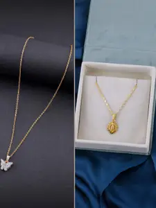 DressBerry Set Of 2 Gold-Plated Stones Studded Minimal Chain With Butterfly Pendants
