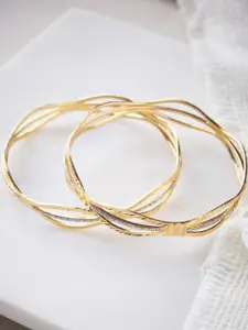 Anouk Set of 2 Gold Plated & Dual-Toned Wavy Shaped Bangles