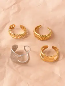 Niska Women Set Of 4 Gold-Plated Stainless Steel Finger Rings