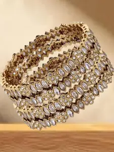 Anouk set of 4 Gold plated & white kundan  stone studded floral bangles