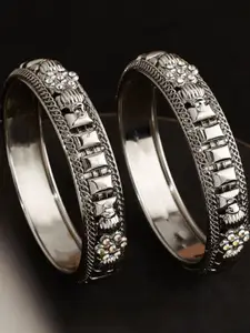Anouk Sangria Set of 2 silver plated & Floral Shaped metallic stone studded Bangles