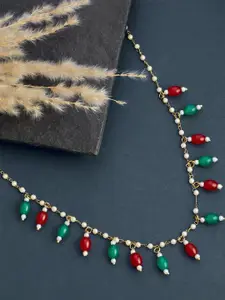 Anouk Gold Plated Artificial Stones Studded and Beaded Necklace