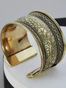 Anouk German Silver Plated & Gold Toned Floral Textured Adjustable Bangle