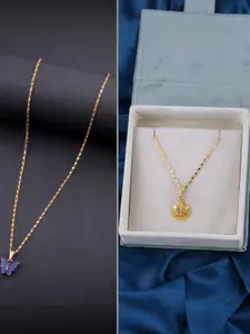 DressBerry Set of 2 Blue Gold Plated Artificial Beads Beaded Butterfly Pendant Chains