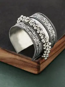 Anouk Sangria German Silver Plated & Ghunghroo Stone Studded Adjustable Bangle