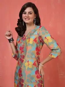 Anouk Rustic Women Floral Printed Chanderi Silk Kurta