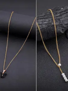 DressBerry Women Set of 2 Brass Minimal Necklace