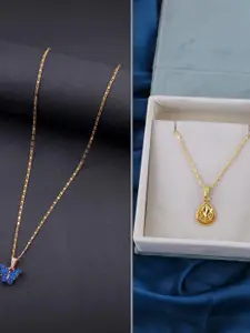 DressBerry Women Set of 2 Brass Minimal Necklace