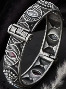 Anouk Sangria German Silver Plated & Floral Shaped Multicoloured Stone Studded Bangle