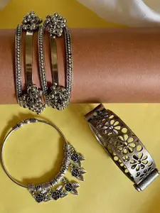 Anouk Sangria Set of  11  German silver  Plated & Round Shaped -Textured Bangles