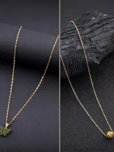 DressBerry Set Of 2 Gold-Plated Stones Studded Minimal Chain With Butterfly Pendants