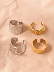 Niska Women Set Of 4 Gold-Plated Stainless Steel Finger Rings