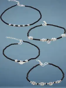 Anouk Silver-Plated Artificial Stones and Beads Anklet (Pack of 4)