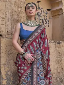 Anouk Ajrak Block Silk Blend Banarasi Saree